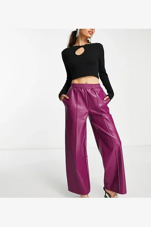ASOS ASOS DESIGN Petite straight faux leather jogger pants in plum