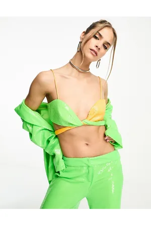 Annorlunda Color block sequin bralet in green and orange