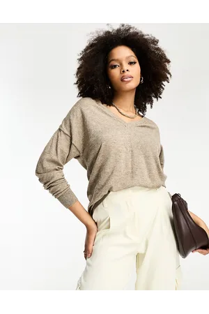Object V neck sweater in fossil beige melange