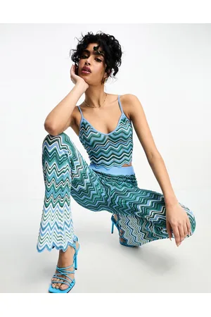 Never Fully Dressed Zigzag knit crop top in teal ombre - part of a set