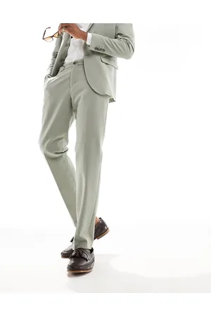SELECTED Slim fit suit pants in sage seersucker