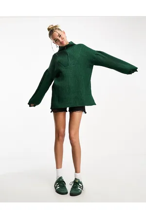 Native Youth High zip neck longline sweater in dark forest