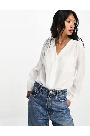 ASOS Long sleeve blouse with pocket detail in Ivory