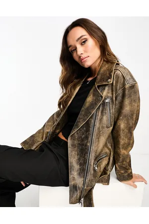 ASOS Premium washed real leather oversized moto jacket in