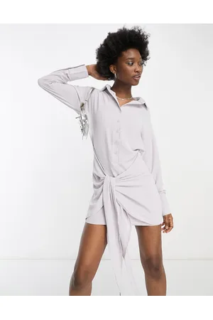 Public Desire Wrap mini shirt dress with tie in pale