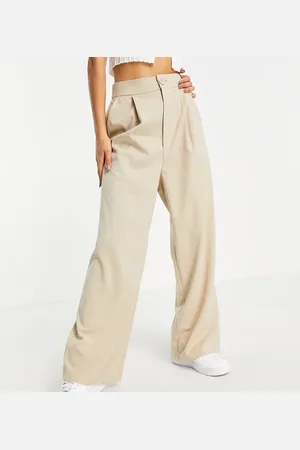 Stradivarius Petite wide leg relaxed dad pants in beige