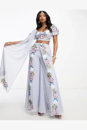 Maya Deluxe Contrast floral embellished sharara pants in pale - part of a set