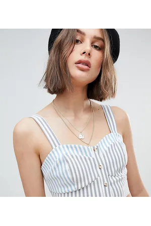Reclaimed Inspired stripe button through crop top