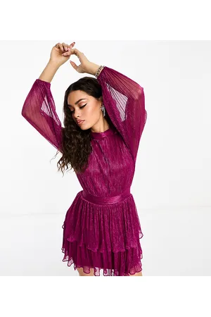EVER NEW Tiered metallic plisse mini dress in