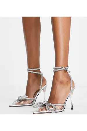 Public Desire Midnight heeled shoes with rhinestone bow detail in silver