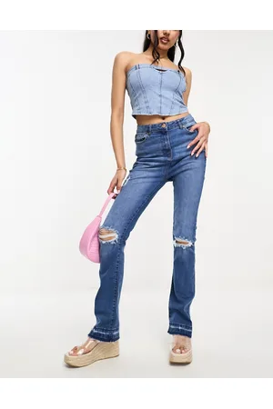 Parisian Ripped knee distressed flared jeans in mid