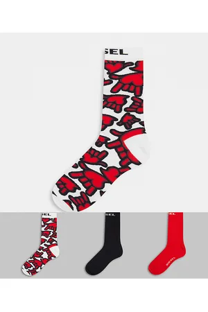 Diesel 3 pack socks with hand print in white/black/red