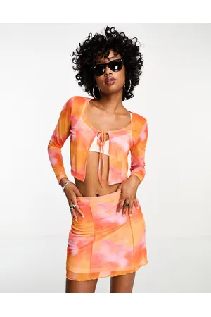 ONLY Mesh tie front top in orange tie dye - part of a set