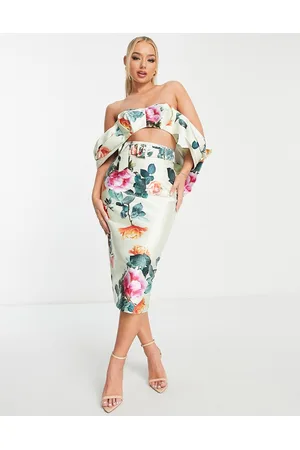 ASOS Satin bardot crop top with bow in floral print - part of a set