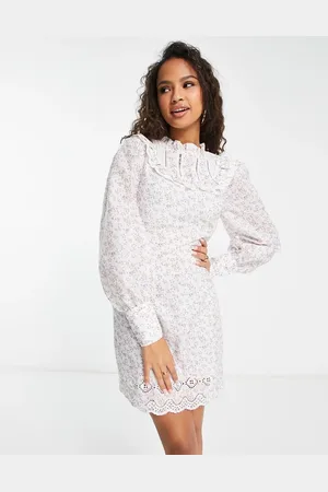Glamorous High neck shift dress in white eyelet ditsy