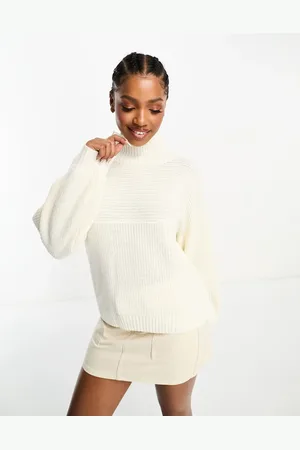 Monki High neck sweater in off