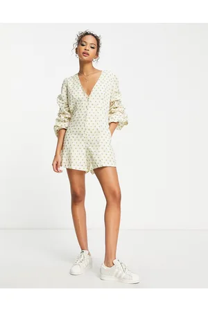 Charlie Holiday Finn buttondown relaxed romper in polka dot