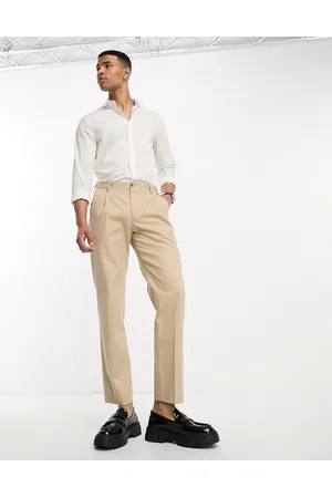 SELECTED Cotton mix loose fit smart pants with front pleat in cream