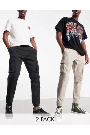 Pull&Bear 2-pack cargo pants in black and beige