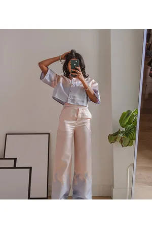 Labelrail X Pose and Repeat wide leg tailored pants with flames in glitter pastel - part of a set