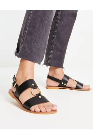 ASOS Fancy leather ring and stud detail flat sandals in