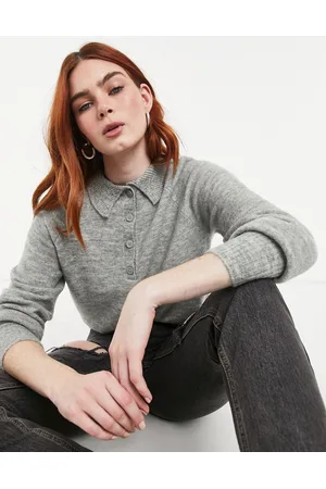 ONLY Knitted polo sweater in light gray