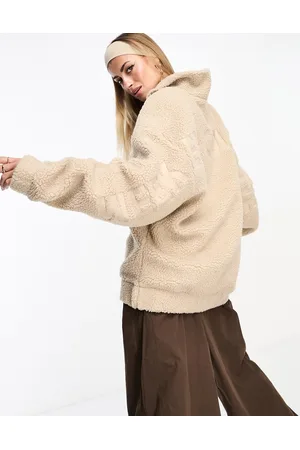 ASOS ASOS DESIGN Weekend Collective oversized borg half zip with burnout in stone