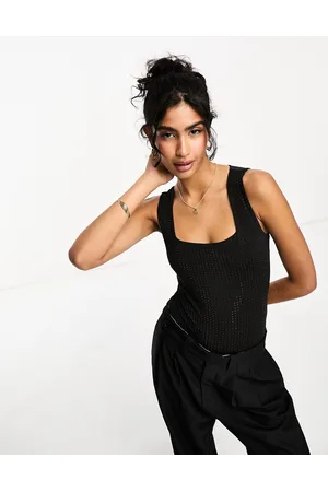 River Island Hotfix slinky square neck bodysuit in
