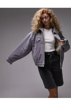 Topshop Denim borg balloon jacket in