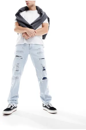 ASOS Straight leg jeans with rip repair detail in light wash