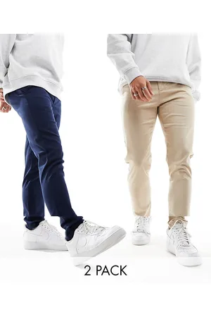 ASOS 2 pack skinny chinos in navy and stone