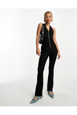 Heartbreak Bengaline halter neck jumpsuit with zip front in