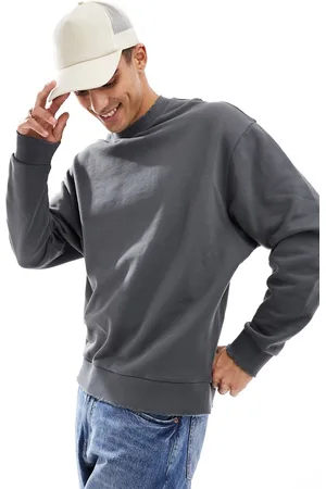 ASOS Oversized sweatshirt with nibbled hem and cuff in charcoal