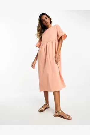 Lola May Mini smock dress in peach