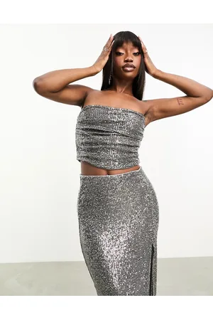 ASOS Sequin strapless corset top in charcoal