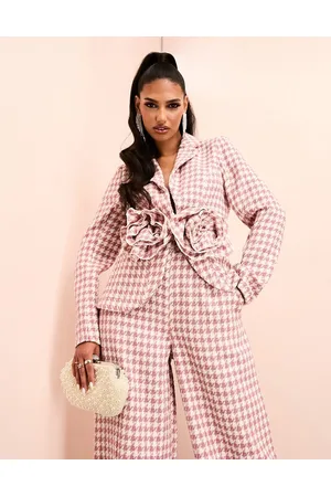 ASOS Boucle dogtooth blazer with corsage detail in and white