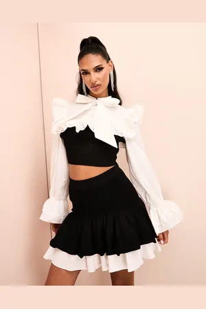 ASOS Pussy bow poplin mix ribbed knit top