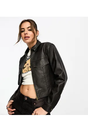 Reclaimed Washed leather look crop jacket in