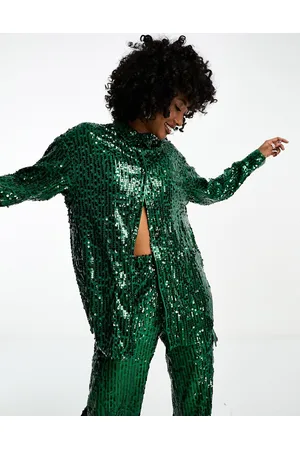 Extro & Vert Oversized sequin shirt in emerald - part of a set