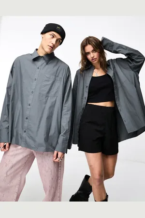 COLLUSION Unisex super oversized box pleat shirt in charcoal