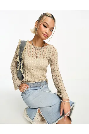 Daisy Street Ladder overlay knit sweater