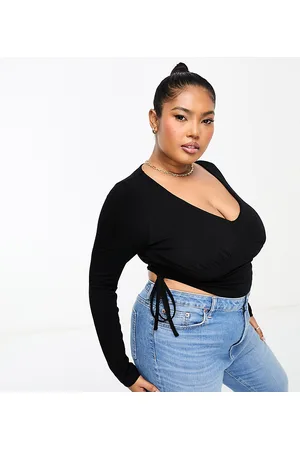 ASOS ASOS DESIGN Curve cotton ruched side long sleeve top in