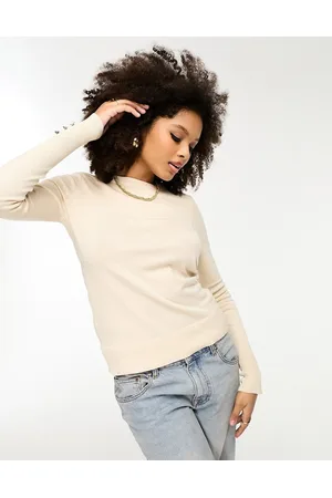 River Island Crew neck fine knit top in cream