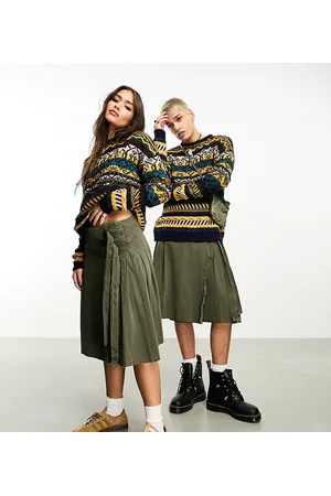 Reclaimed Genderless grunge midi kilt in khaki