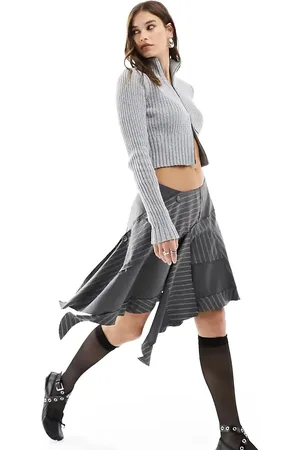 Reclaimed Limited edition spliced pinstripe skirt with raw hem