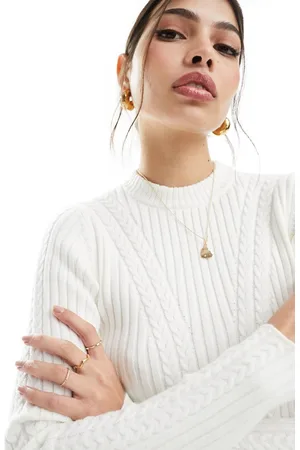 Bershka Ribbed knit crew neck sweater in ecru - part of a set