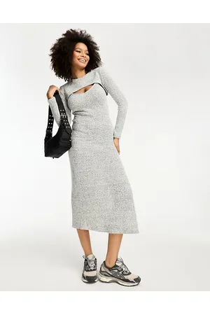 MANGO Knit cut out midi dress in
