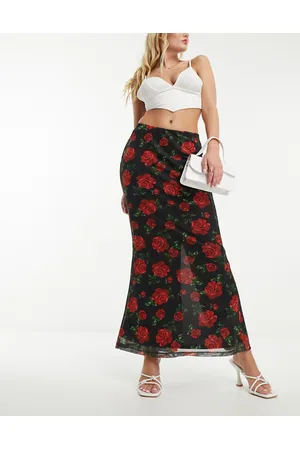 EVER NEW Mesh maxi skirt in rose print