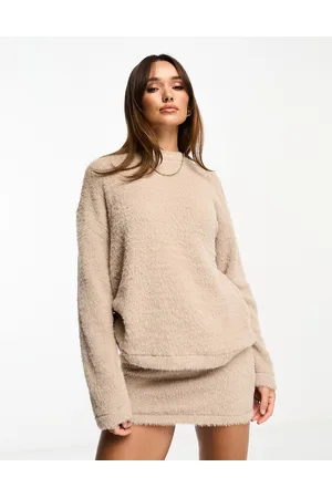 ASOS Fluffy column mini skirt in stone - part of a set
