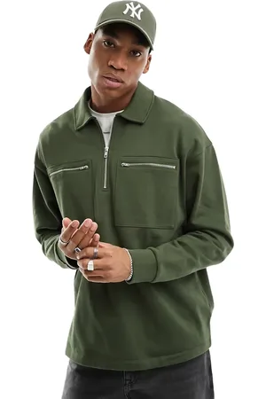 ASOS Oversized half zip sweatshirt with pockets in dark
